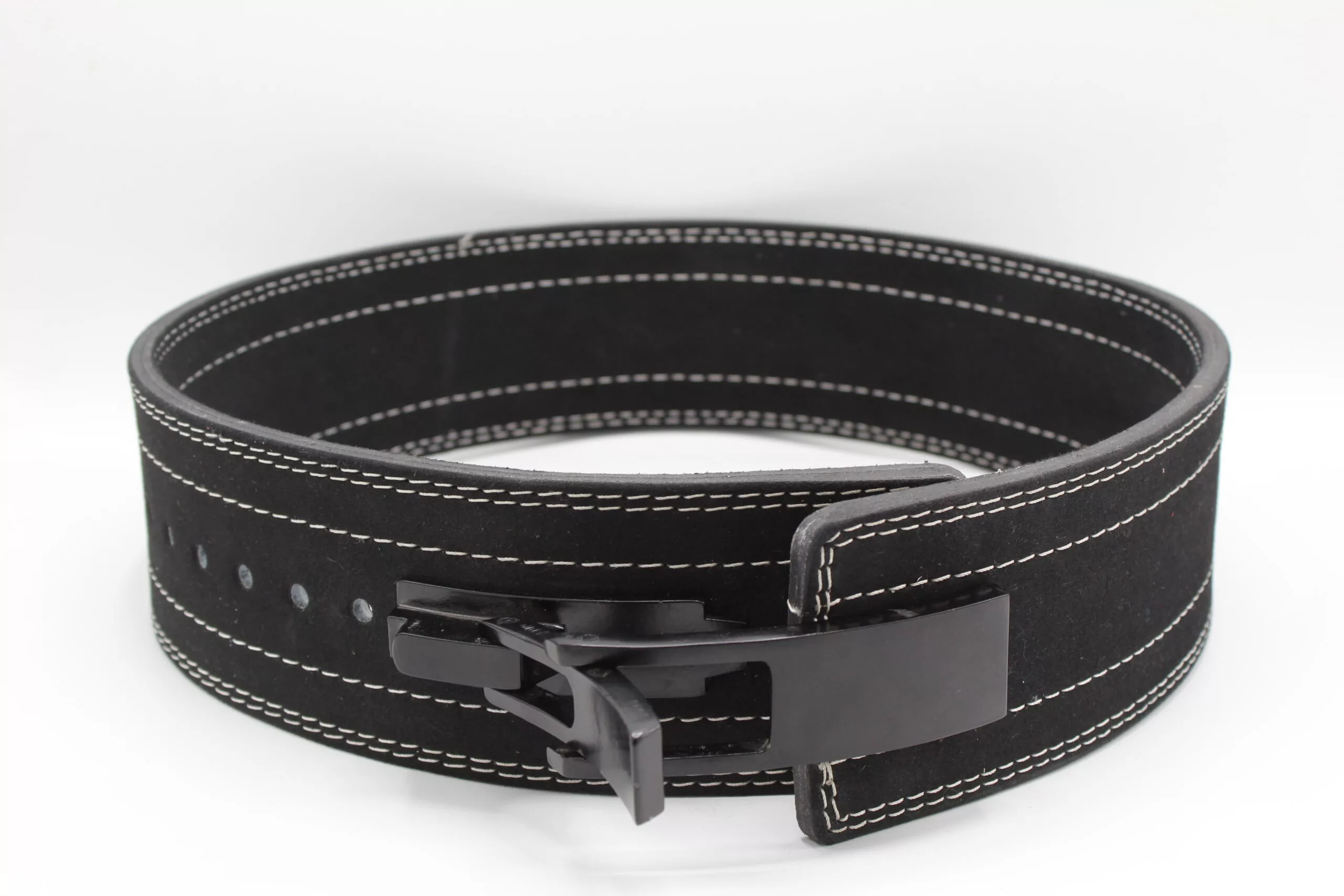 GENGHIS LEVER POWERLIFTING BELT / Weightlifting Lever Belt Black white stitched