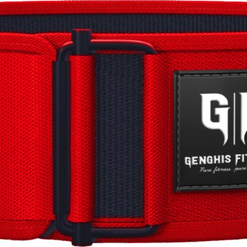 Genghis Fitness 4 Inch Nylon Lifting Belt Auto-Lock Red Front View