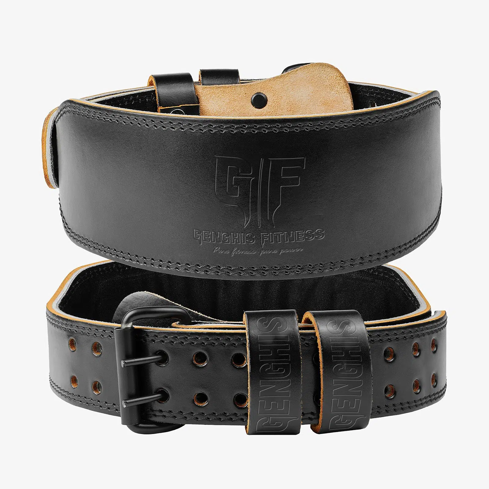 4-Inch Leather Weightlifting Belt | Single-Prong Deadlift Belt 1 Genghis Fitness 4 Inch Leather Weightlifting Belt Black Side View