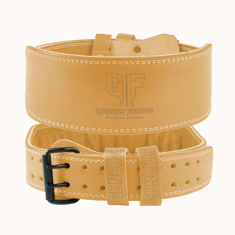 Genghis Fitness 4 Inch Leather Weightlifting Belt Beige Side View