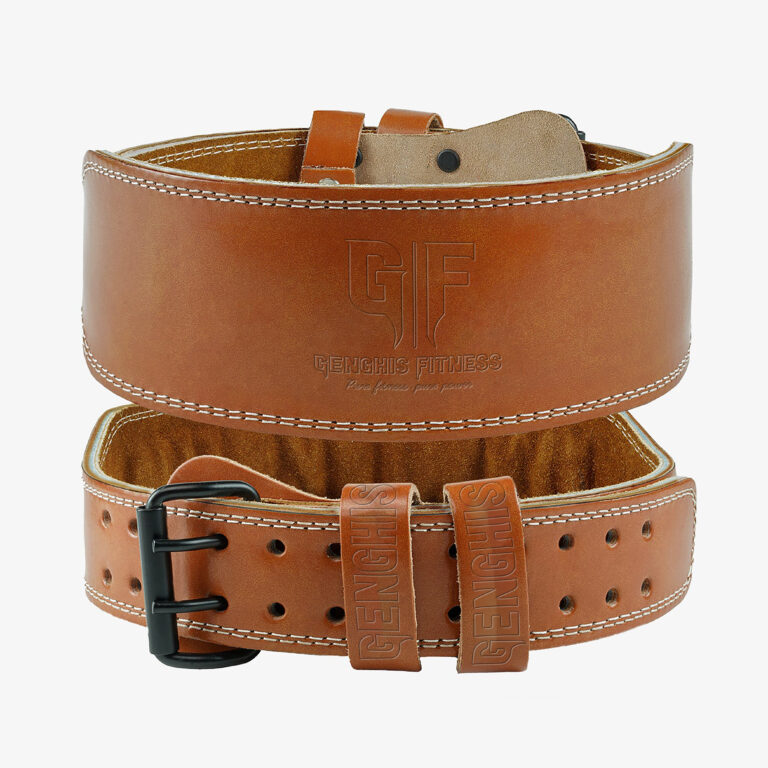 Genghis Fitness 4 Inch Leather Weightlifting Belt Brown Side View