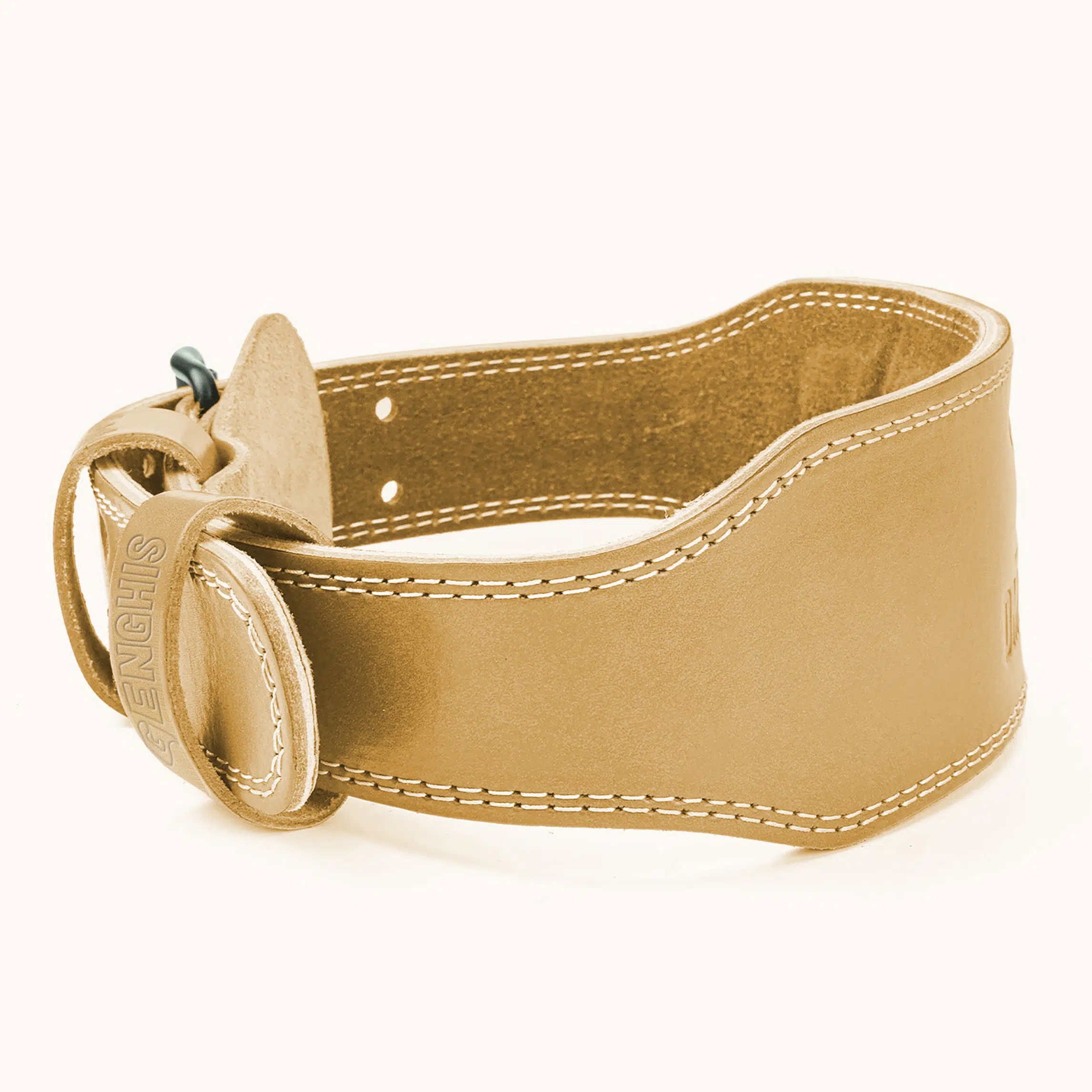 4-Inch Leather Weightlifting Belt | Single-Prong Deadlift Belt 19 Genghis Fitness 4 Inch Leather Weightlifting Belt Beige Front View