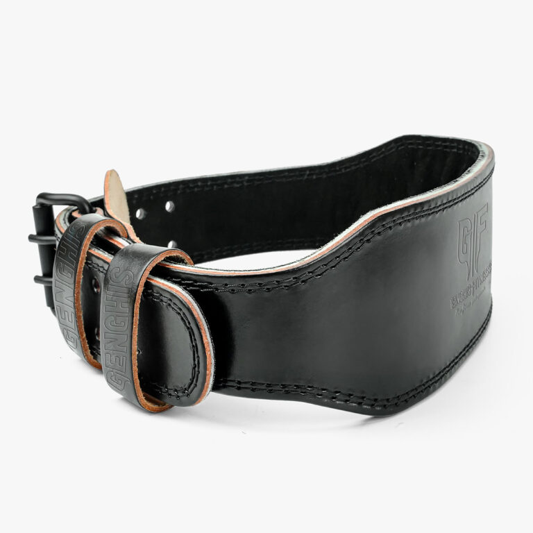 Genghis Fitness 4 Inch Leather Weightlifting Belt Black Back View