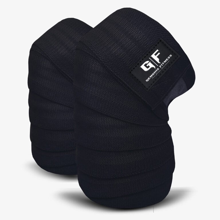 Genghis Fitness 78 Inch Knee Wraps Weightlifting Black Front View