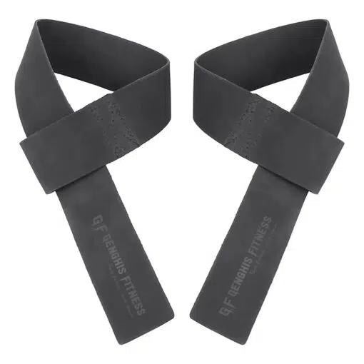 Genghis Fitness Leather Weight Lifting Straps Black Both Sides Flat Lay