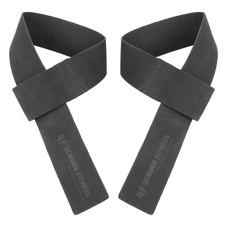 Genghis Fitness Leather Weight Lifting Straps Black Both Sides Flat Lay