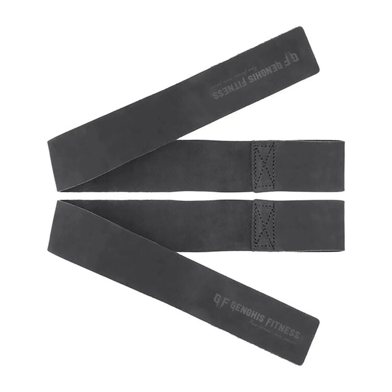 Genghis Fitness Leather Weight Lifting Straps Black Pair Flat Lay