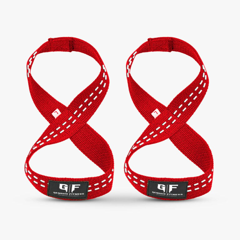Genghis Fitness Figure-8 Lifting Straps Deadlift Red Front View