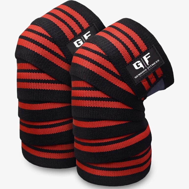 Genghis Fitness 78 Inch Knee Wraps Weightlifting Red Front View